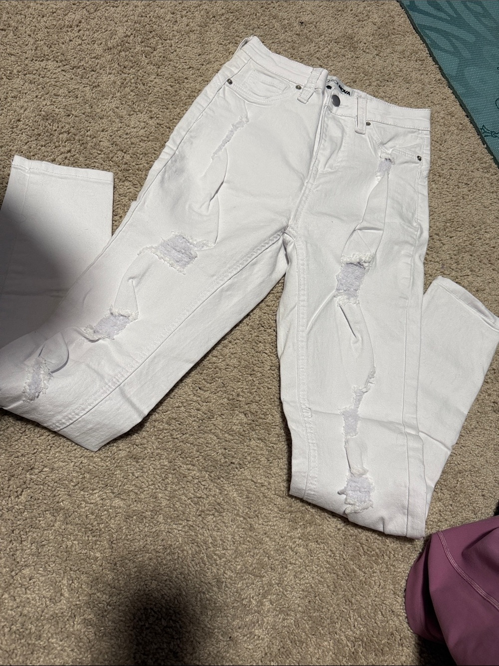Fashion Nova White Distressed Skinny Jeans